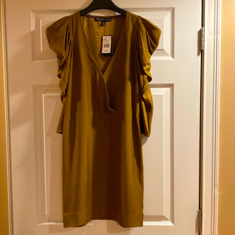 Elizabeth and James Silk Bronze Dress Poof 3/4 Sleeves 33” length
